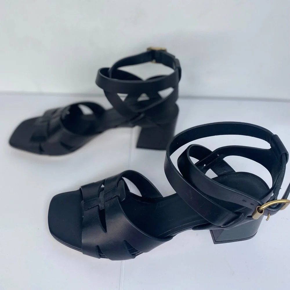 M Gemi Designer Black Women's Luxury Sandals with Gold Buckle Hardware